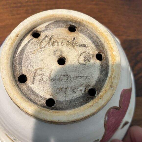 Clouds Folsom Pottery Colander Strainer Bowl Hand Painted Fruit 1999 Vtg - Picture 7 of 8